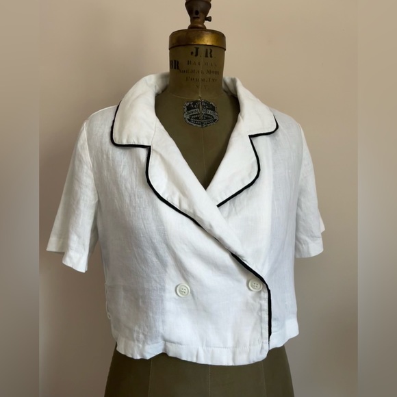 Cropped Linen Summer Blazer Top - Picture 1 of 9